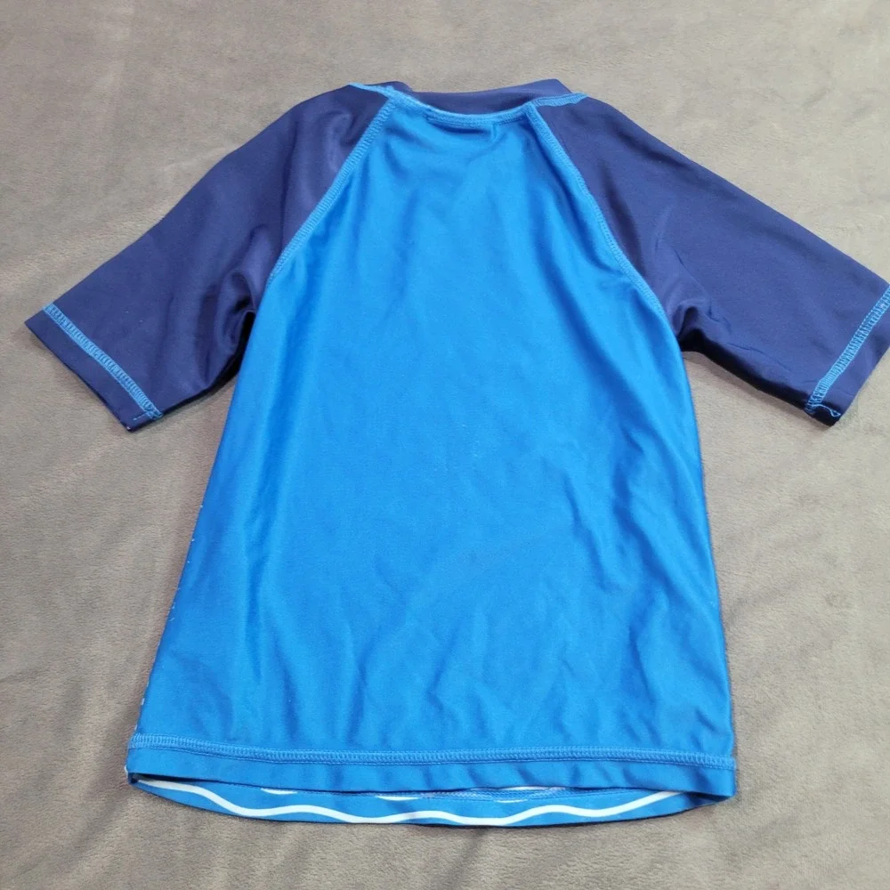 Lightning Bug Boys Blue Wave‎ Print Rash Guard Short Sleeve Swim Shirt Size 6